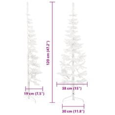 Vidaxl Umelý vianočný polovičný stromček so stojanom, biely 120 cm