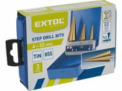 Extol Craft Vrtáky stupňovité TiN, sada 3ks, Ø4-12/1mm, Ø4-20/2mm, Ø4-32/2mm, EXTOL CRAFT