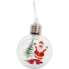 shumee LED vianočná cetka s figúrkou Santa Clausa, 8 cm, biela a priehľadná, na batérie