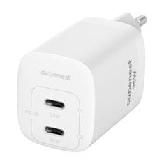 CubeNest S2D1 GaN Adaptér 35W biela (2× USB-C až 35 W), PD, prepäťová a podpäťová ochrana, s technológiou GaN, pre iPhone