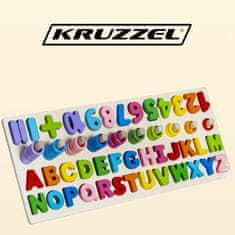 Kruzzel Drevené puzzle s abecedou a číslami, pestrofarebné, 45x18x8 cm