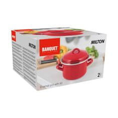 BANQUET Hrniec smaltovaný MILTON Red 16 cm, 2 l, s pokrievkou