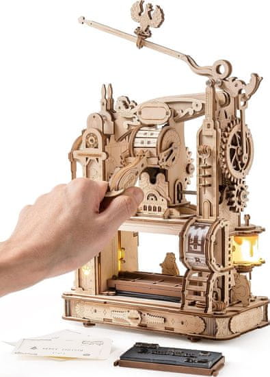 Robotime Roker Svietiace 3D drevené puzzle Klasický tlačiarenský stroj 303 dielikov