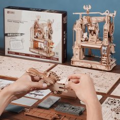 Robotime Roker Svietiace 3D drevené puzzle Klasický tlačiarenský stroj 303 dielikov