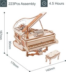 Robotime Roker 3D drevené puzzle Kúzelný klavír (hracia skrinka) 223 dielikov