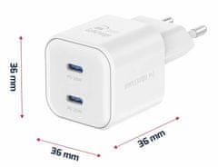 Swissten sieťový adaptér gan 2x usb-c 20w power delivery biely