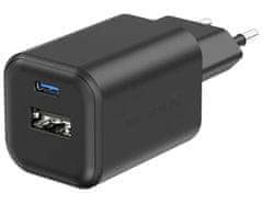 Swissten sieťový adaptér gan 1x usb-c 45w pd + 1x usb-a 18w qc čierny