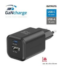 Swissten sieťový adaptér gan 1x usb-c 45w pd + 1x usb-a 18w qc čierny