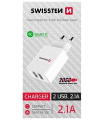 Swissten sieťový adaptér smart ic 2x usb 2,1a power biely (samopredavač)