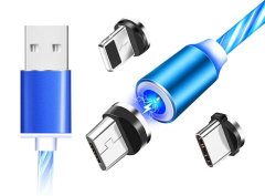 Kaxl Magnetický nabíjací USB kábel s LED podsvietením, 3v1, 1m, modrý KAXL