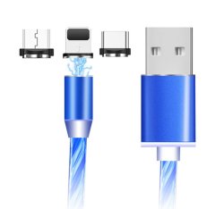 Kaxl Magnetický nabíjací USB kábel s LED podsvietením, 3v1, 1m, modrý KAXL