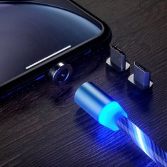 Kaxl Magnetický nabíjací USB kábel s LED podsvietením, 3v1, 1m, modrý KAXL