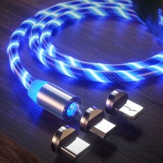 Kaxl Magnetický nabíjací USB kábel s LED podsvietením, 3v1, 1m, modrý KAXL