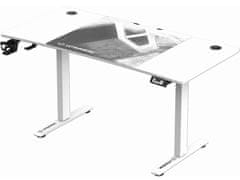 Ultradesk Herný stôl LEVEL V2 WHITE, 140x68cm, 72-117cm, elektricky nastavitelná výška, s XXL podložkou pod myš, držák sluchátek i nápoj (UDESK-LVA-WT)