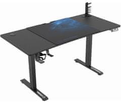 Ultradesk Herný stôl LEVEL V2 BLUE, 140x68cm, 72-117cm, elektricky nastaviteľná výška, s XXL podložkou pod myš, držiak slúchadiel aj nápoj (UDESK-LVA-BL)