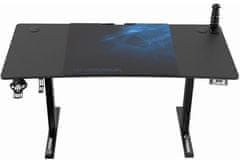 Ultradesk Herný stôl LEVEL V2 BLUE, 140x68cm, 72-117cm, elektricky nastaviteľná výška, s XXL podložkou pod myš, držiak slúchadiel aj nápoj (UDESK-LVA-BL)