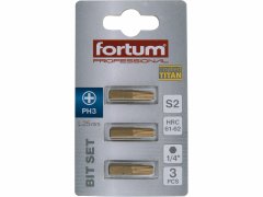 Fortum Bit krížový 3ks, PH 3x25mm, S2, FORTUM