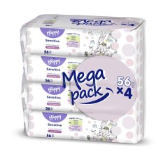 Bella 4x HAPPY BABY Vlhčené obrúsky sensitive s aloe vera 56 ks, MEGA PACK