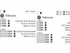 Extol Premium Bity HEX-TORX-XZN, 10mm a 14mm, 51-dielna sada