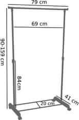 TZB Pojazdný stojan na odevy Ida - výška 90 - 159 cm