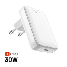 FIXED Sieťová GaN nabíjačka Slim s USB-C výstupom a podporou PD, 30W, biela (FIXCG30S-C-WH)