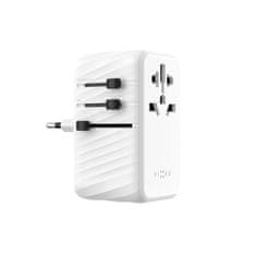 FIXED Cestovný adaptér Voyager 120W pre EÚ, UK a USA/AUS, s 3xUSB-C a 1xUSB výstupom, GaN, PD 120W, biely FIXCT120-3C1A-WH