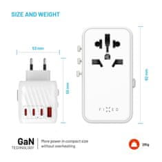 FIXED Cestovný adaptér Voyager 120W pre EÚ, UK a USA/AUS, s 3xUSB-C a 1xUSB výstupom, GaN, PD 120W, biely FIXCT120-3C1A-WH