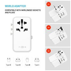 FIXED Cestovný adaptér Voyager 120W pre EÚ, UK a USA/AUS, s 3xUSB-C a 1xUSB výstupom, GaN, PD 120W, biely FIXCT120-3C1A-WH