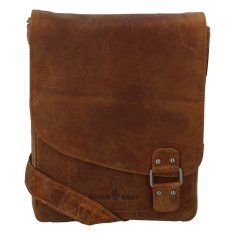 Green Wood Luxusná kožená crossbody taška Indiana, camel