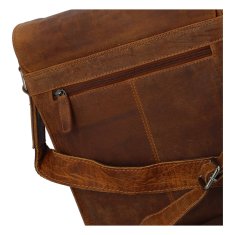 Green Wood Luxusná kožená crossbody taška Indiana, camel