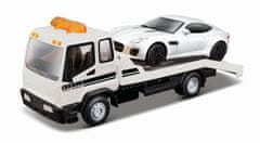 BBurago 1:43 STR FIRE Flatbed Tow Truck, w/Jaguar F-Type R Dynamic (V6)