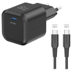 Swissten sieťový adaptér gan 1x usb-c 35w power delivery čierny + dátový kábel usb-c/usb-c 1,2 m čierny