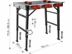 Fortum Stôl pracovný skladací, max. 450kg, 845x598x735-885mm, fixačné otvory, FORTUM