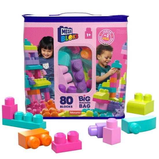 MEGA BLOKS ružové kocky vo vrecúšku 80 ks