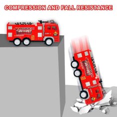 Netscroll Hasičské auto pre deti s LED svetlami a hasičskou sirénou, hračka na tlačenie hasičského auta, jazda všetkými smermi, interaktívna hračka pre deti, vek 3+, ideálny darček k narodeninám, FireFighter