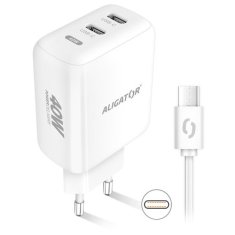 Aligator Nabíječka do sítě Power Delivery 40W, 2xUSB-C + USB-C kabel - bílá