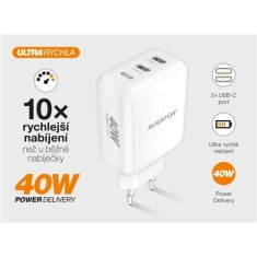 Aligator Nabíječka do sítě Power Delivery 40W, 2xUSB-C - bílá