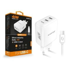 Aligator Nabíječka do sítě Power Delivery 40W, 2xUSB-C + USB-C kabel - bílá