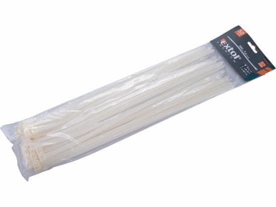 Extol Premium Pásky sťahovacie biele, 7,6x380mm, 50ks, Ø100mm, 55kg, nylon PA66, EXTOL PREMIUM