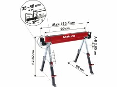 Fortum Podstavec pracovný skladací, kovový, 590kg, nastaviteľná výška 61,5-82cm, FORTUM