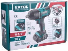 Extol Industrial Uťahovač rázový aku Share20V, 1x 2Ah, 1/2", 400Nm, bezuhlíkový motor, EXTOL INDUSTRIAL