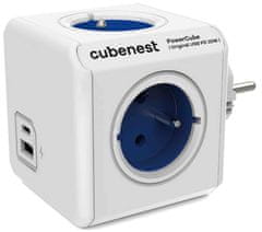 PowerCube Cubenest Original USB PD 20W, A+C, 4× zásuvka, biela/modrá, detská poistka, uzemnenie, max. 16A/250V~3680W