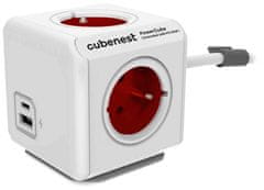 PowerCube Cubenest Extended USB PD 20W, A+C, 4× zásuvka, 1,5m, biela/červená, detská poistka, uzemnenie, dok, 10A/250V