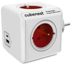 PowerCube Cubenest Original USB PD 20W, A+C, 4× zásuvka, biela/červená, detská poistka, uzemnenie, max. 16A/250V~3680W