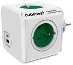 PowerCube Cubenest Original USB PD 20W, A+C, 4× zásuvka, biela/zelená, detská poistka, uzemnenie, max. 16A/250V~3680W