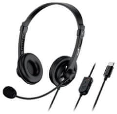 Genius HS-230U, Headset, náhlavný, drôtový, s mikrofónom, ovládanie hlasitosti, USB-C, čierny