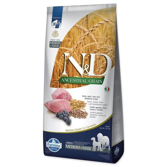 N&D Krmivo Adult Medium & Maxi Ancestral Grain Lamb, Spelt, Oats & Blueberry 12kg