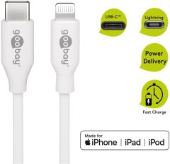 Goobay Lightning - USB-C, nabíjací a synchronizačný kábel, 1m, biely - MFi kábel pre Apple iPhone/iPad, biely; 39425