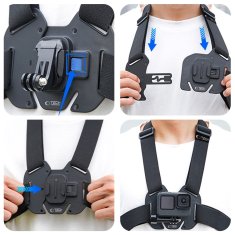 Tech-protect GA100 popruh na hrudník pre športové kamery GoPro / DJI, čierny