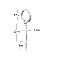 Camerazar Elegantné strieborné náušnice krížiky z chirurgickej ocele 316L, dĺžka 70 mm, zapínanie na gombík